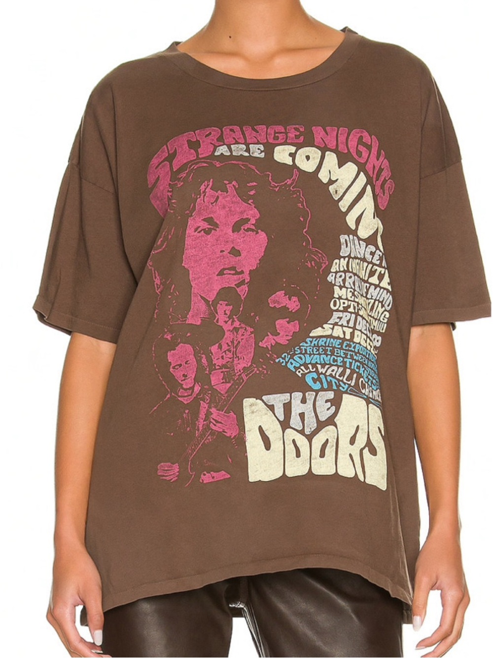 Daydreamer The Doors Strange Nights Are Coming Cotton Graphic Tee In Chocolate